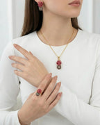 Kaleidoscope Pineapple jewelry set by Jewel by JF featuring colorful pineapple-shaped earrings and necklace on a white background.