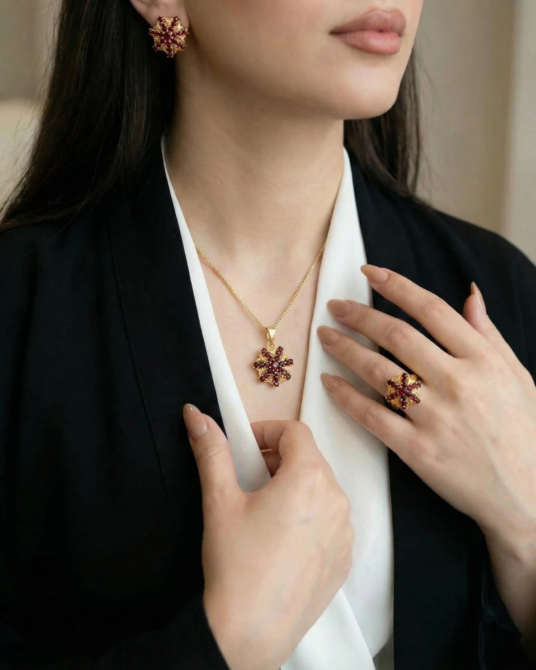 Aegean Star jewellery set featuring elegant earrings and a matching necklace from Jewel by JF's Eid collection.