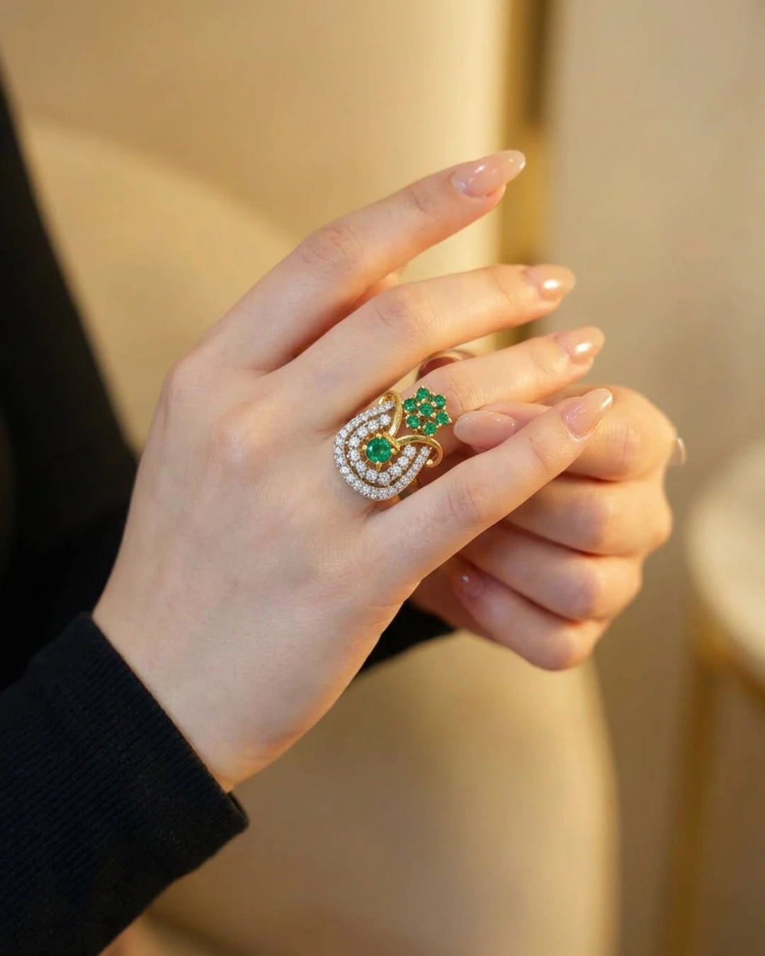 Lantern ring from Jewel by JF's Eid Collection featuring intricate design and shining gemstone accents.