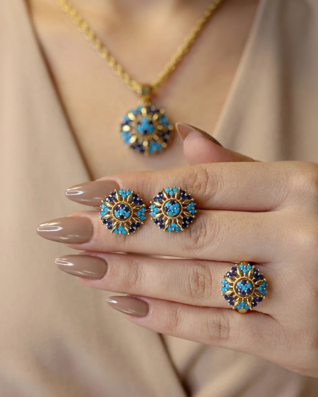 Midnight Mosaic jewelry set by Jewel by JF featuring intricate necklace and matching earrings in dark, shimmering design.