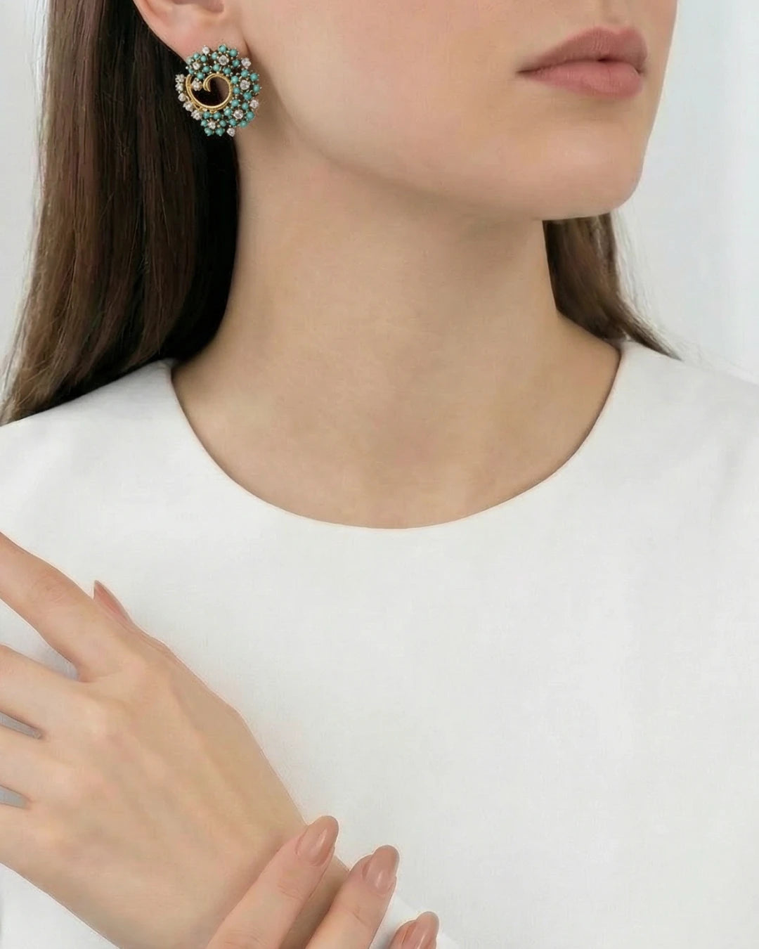 Turquoise Garland Earrings from Jewel by JF featuring intricate beadwork and dangling design, perfect for festive occasions.