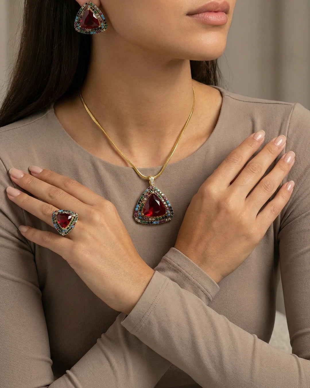 Mosaic Pavilion Jewellery Set by Jewel by JF featuring intricate designs with beads and stones, perfect for special occasions.
