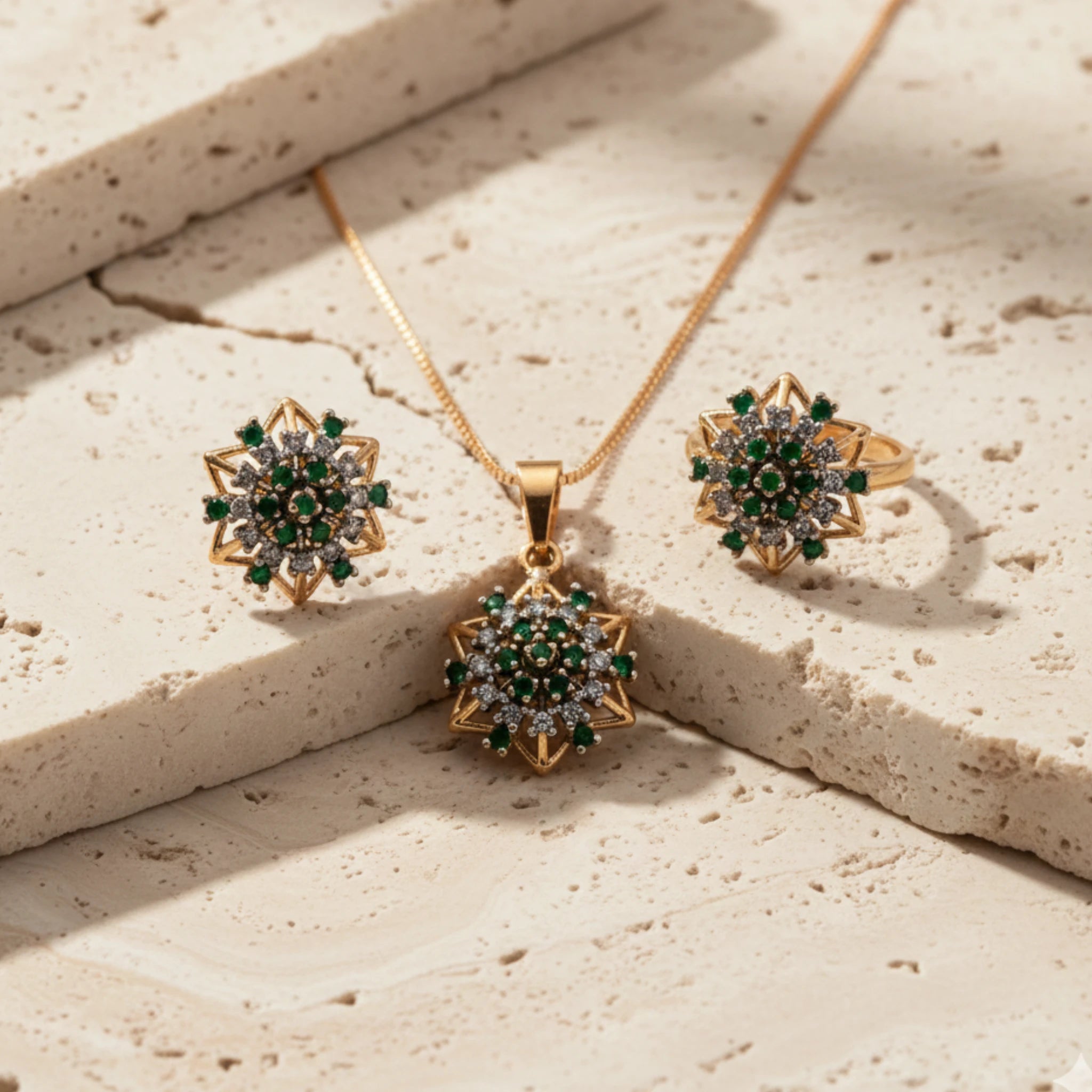 Emerald Starburst Jewellery Set - Jewel by JF