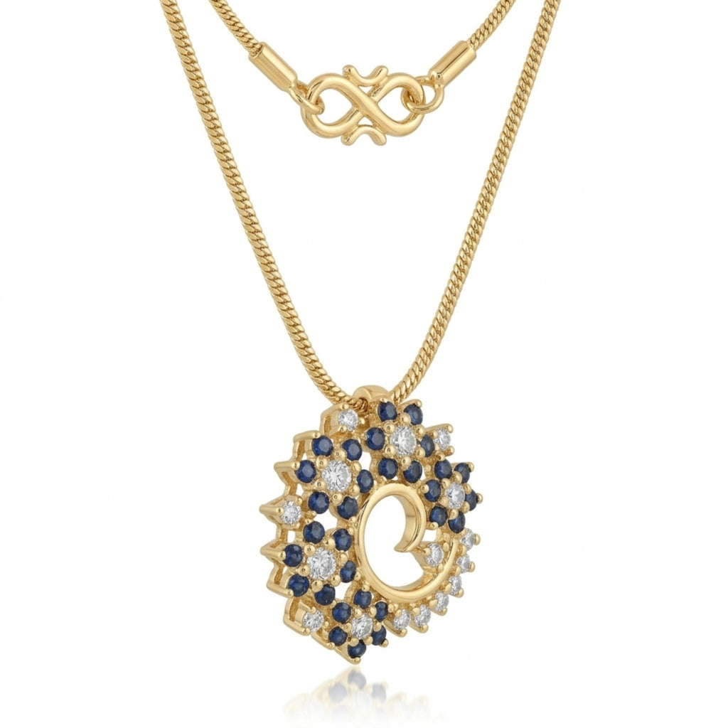 Gold Garland Pendant Necklace by Jewel by JF featuring intricate chain design and a decorative pendant.