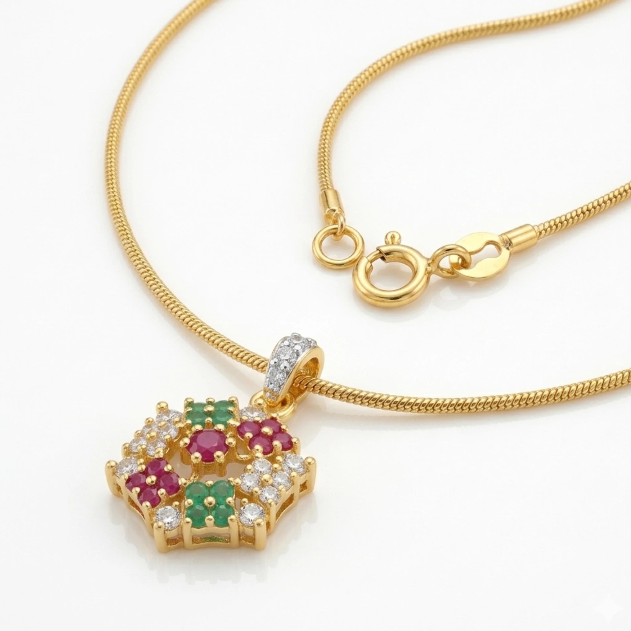 Heritage Mosaic Pendant Necklace by Jewel by JF featuring a colorful mosaic design on a silver chain.