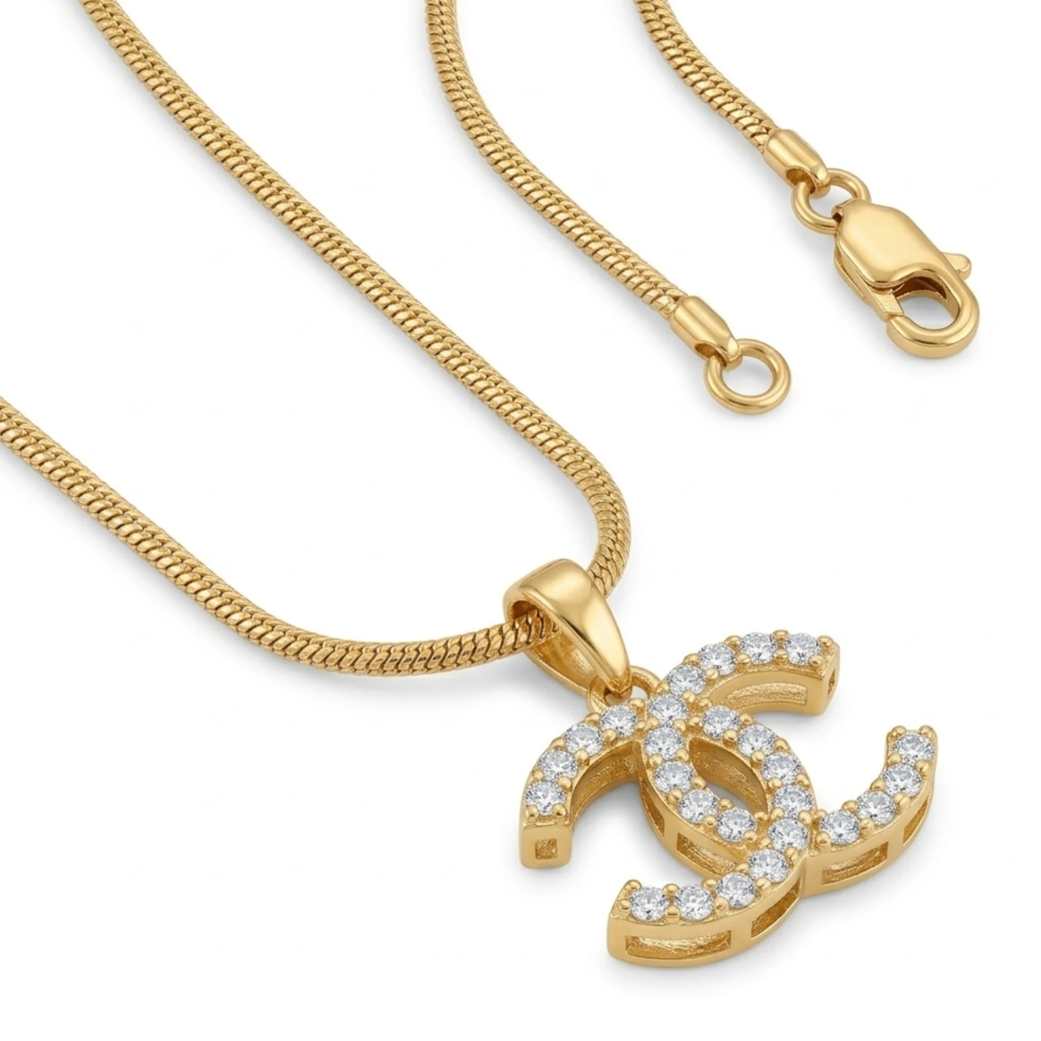 Gold Iconic Interlock Pendant Necklace by Jewel by JF, featuring intertwined circular charms on a delicate chain.