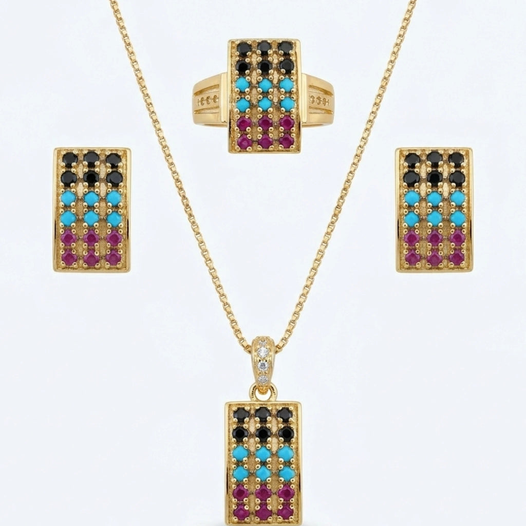 Close-up of the Jewel by JF Mosaic Regal Heritage Set featuring intricate mosaic jewelry with colorful, detailed craftsmanship.