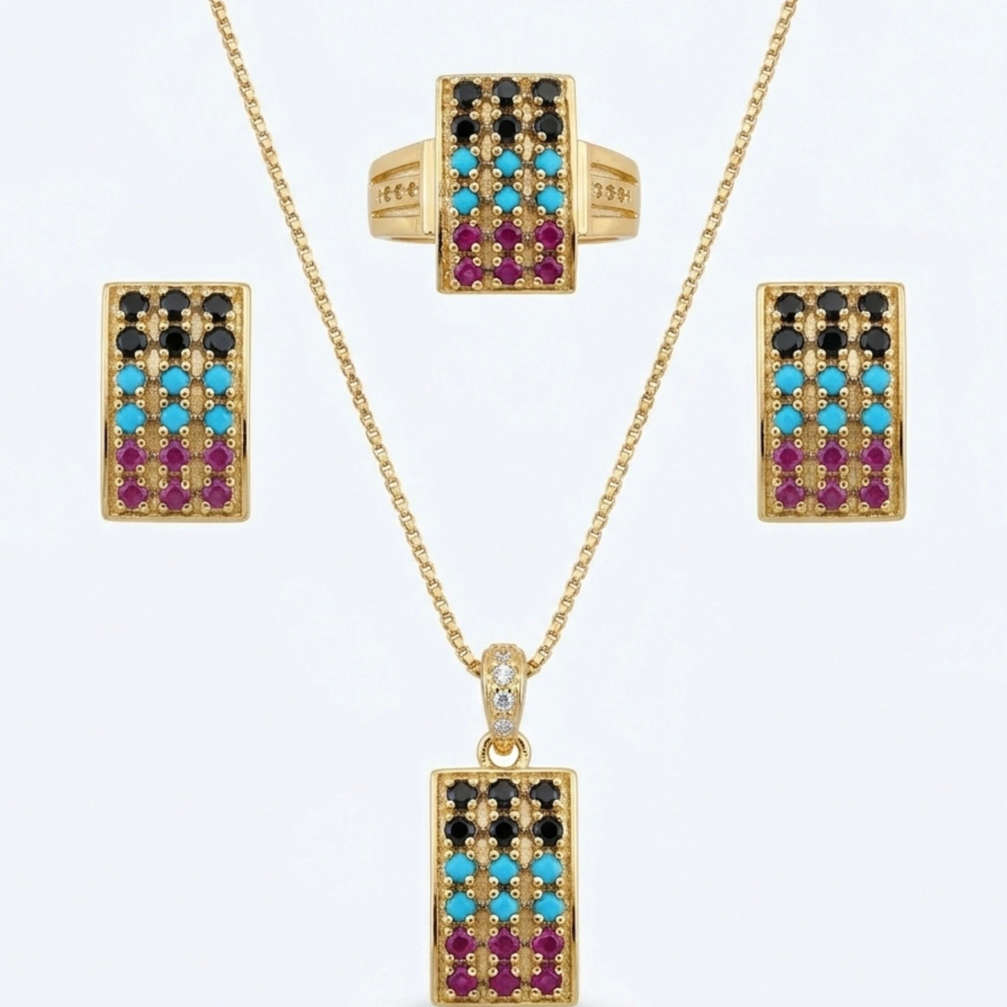 Close-up of the Jewel by JF Mosaic Regal Heritage Set featuring intricate mosaic jewelry with colorful, detailed craftsmanship.