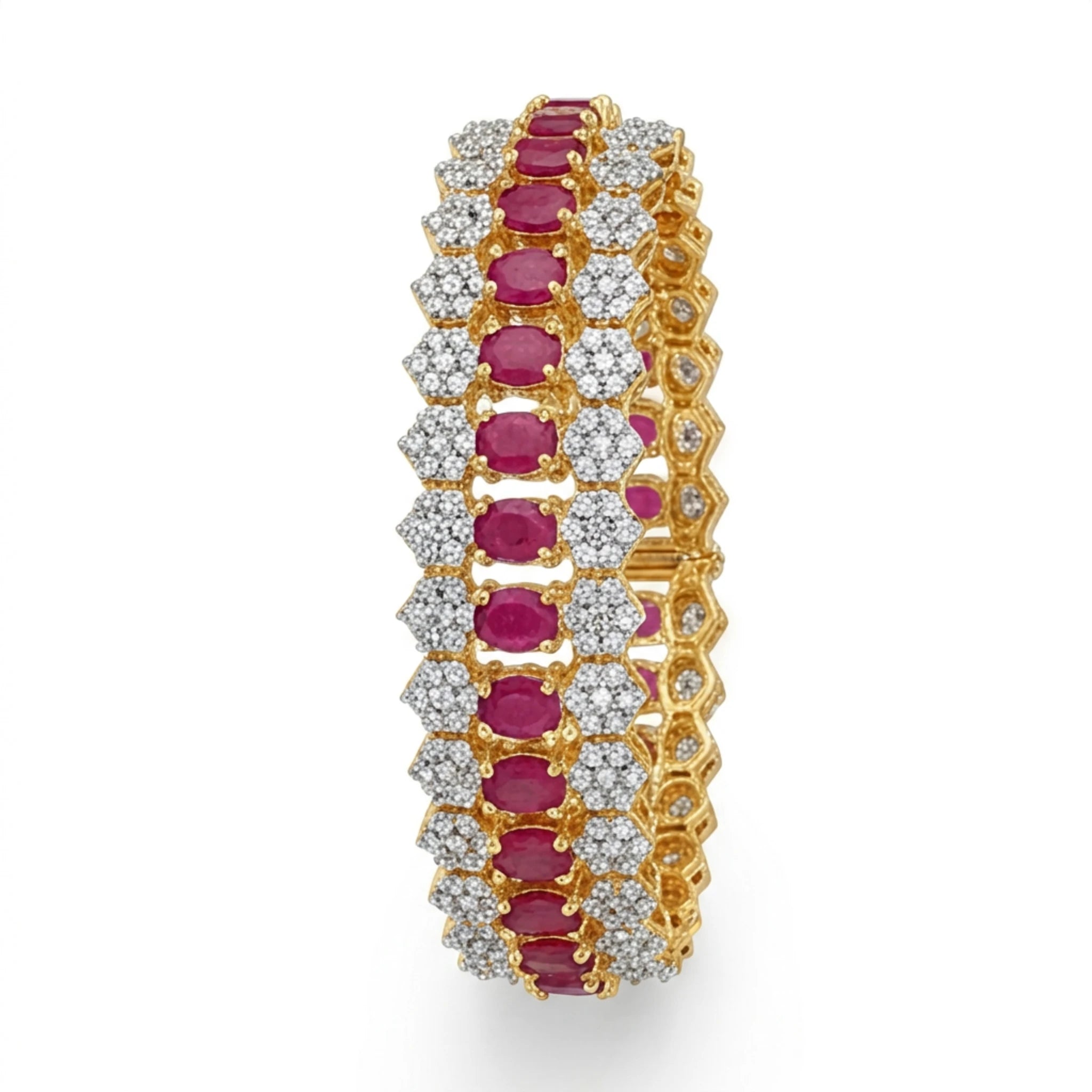 Jewel by JF Royal Honeycomb statement bracelet with gold-tone honeycomb design and elegant chain links