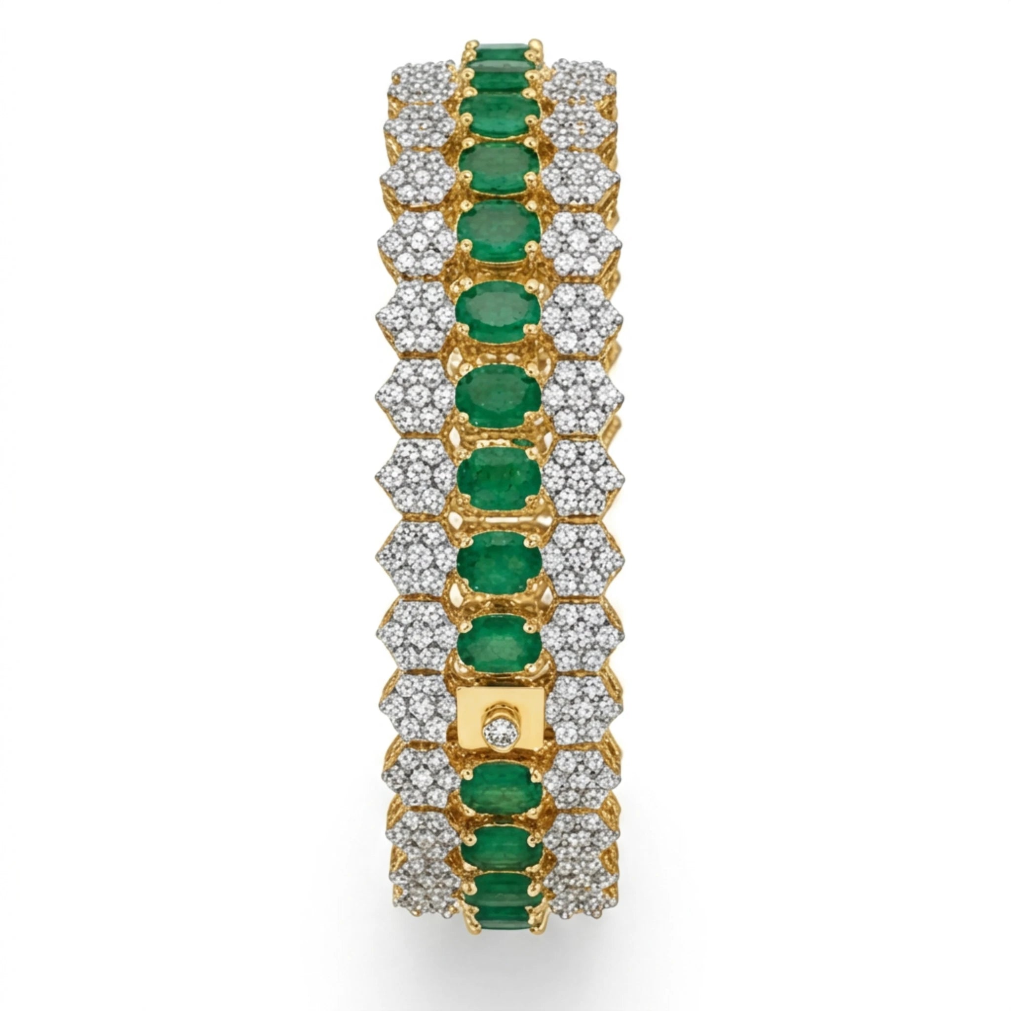 Jewel by JF Royal Honeycomb statement bracelet with gold-toned honeycomb design and intricate detailing.