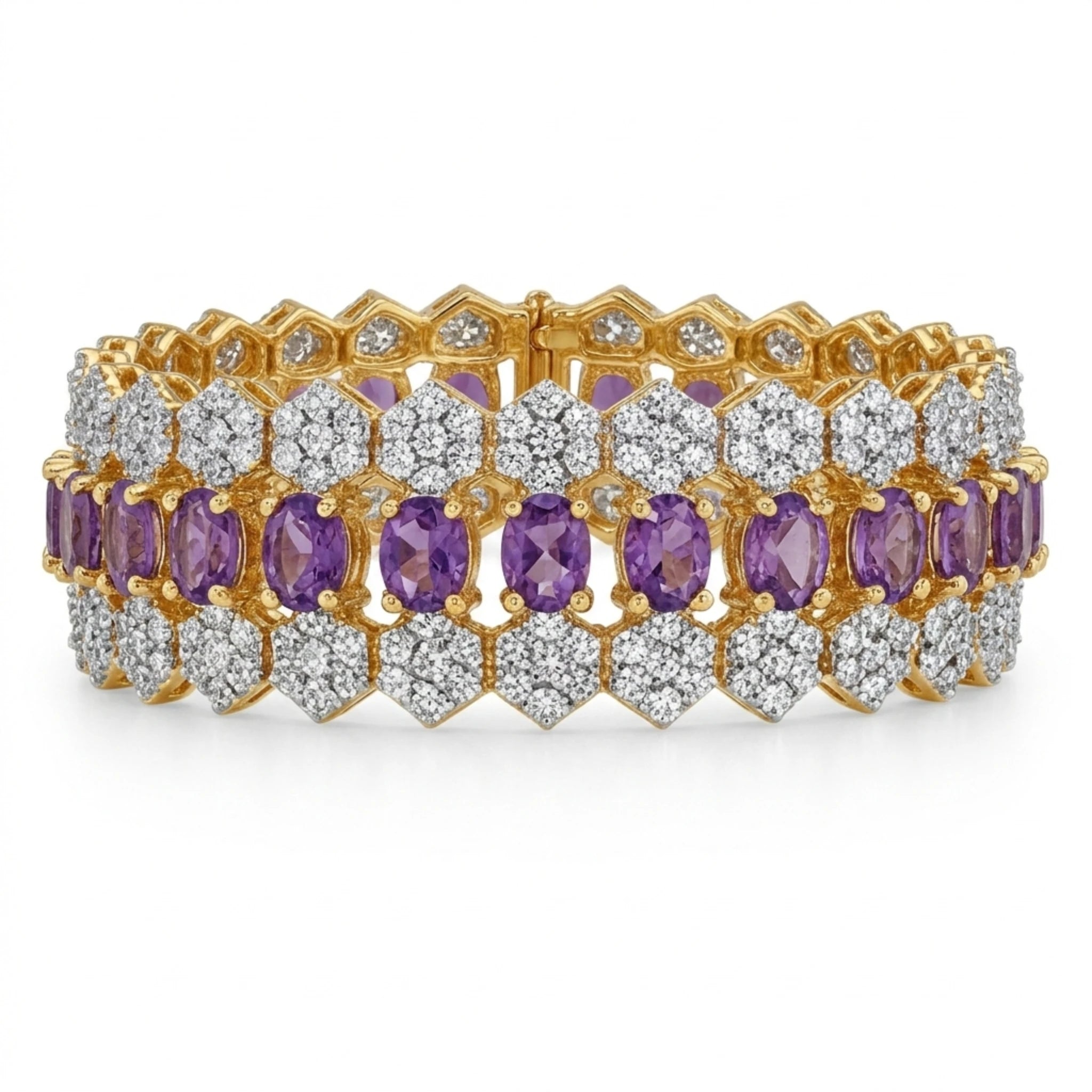 Jewel by JF Royal Honeycomb Statement Bracelet featuring a gold honeycomb design with bold, textured links.