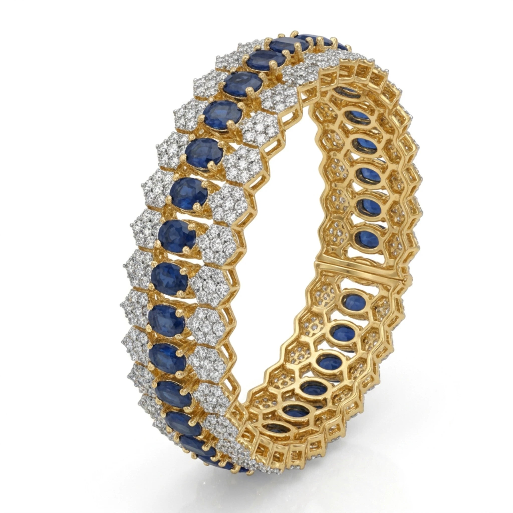 Jewel by JF royal honeycomb statement bracelet featuring gold-tone honeycomb design and bold jewelry style.