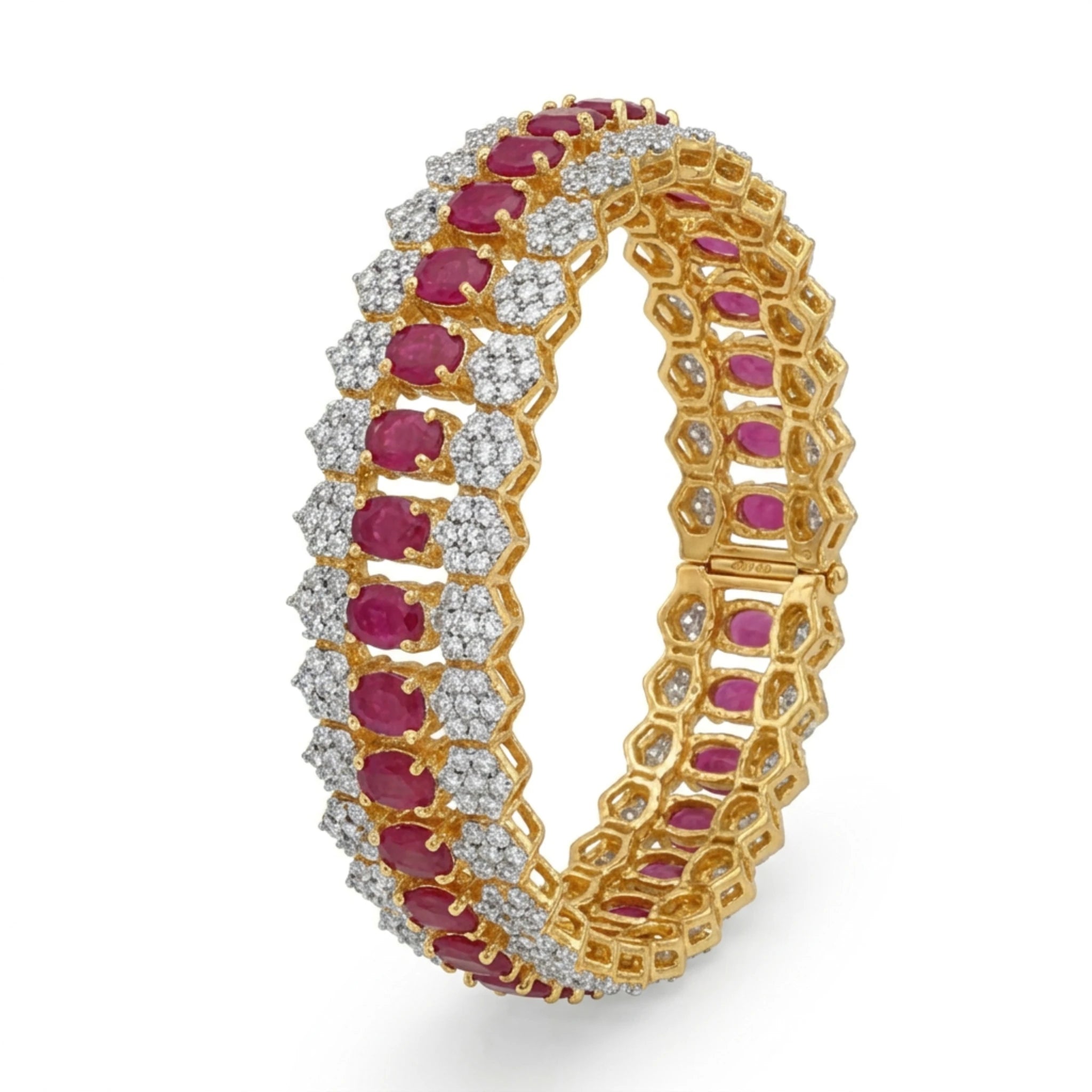 Jewel by JF Royal Honeycomb Statement Bracelet featuring gold honeycomb design and bold chain links.