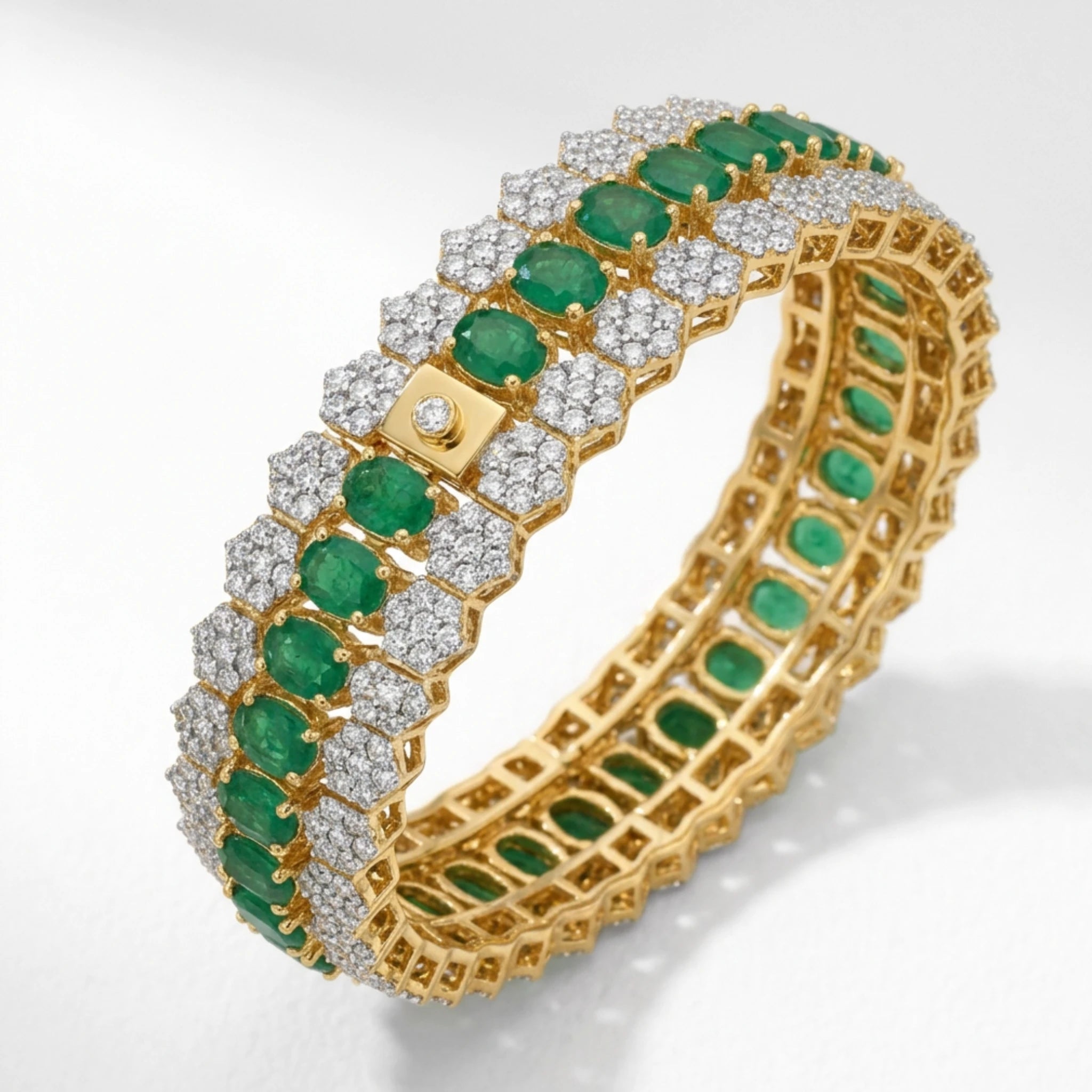 Jewel by JF Royal Honeycomb statement bracelet with intricate honeycomb design in gold tone, stylish and bold jewelry accessory.