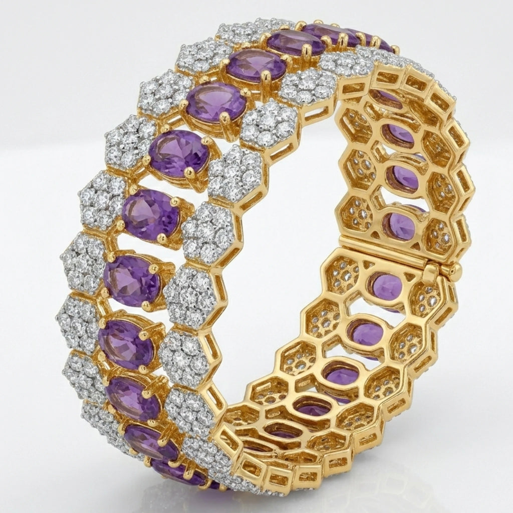 Jewel by JF Royal Honeycomb statement bracelet featuring a gold honeycomb design and bold, textured metal links.