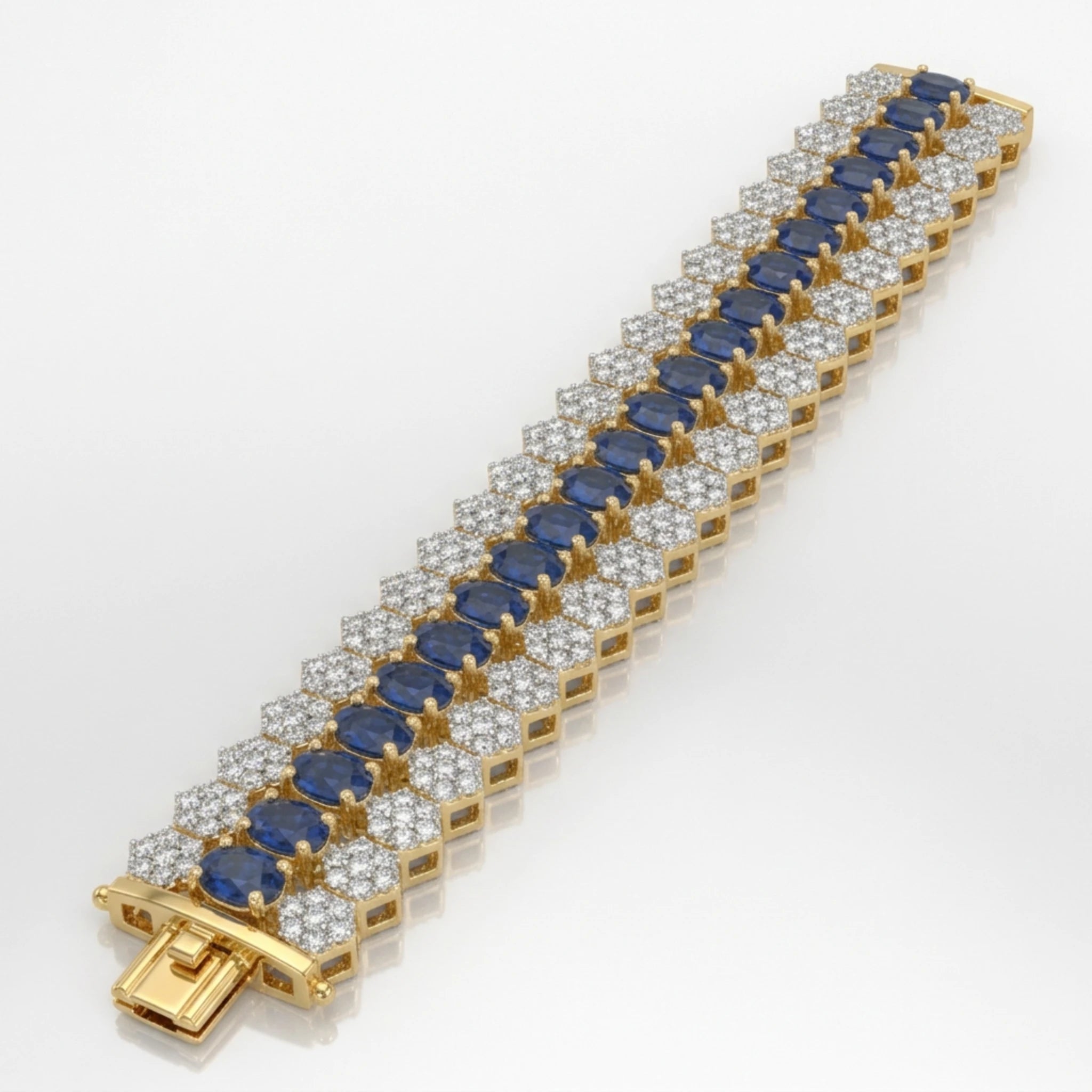 Gold Royal Honeycomb Statement Bracelet by Jewel by JF featuring a bold honeycomb design and intricate detailing.