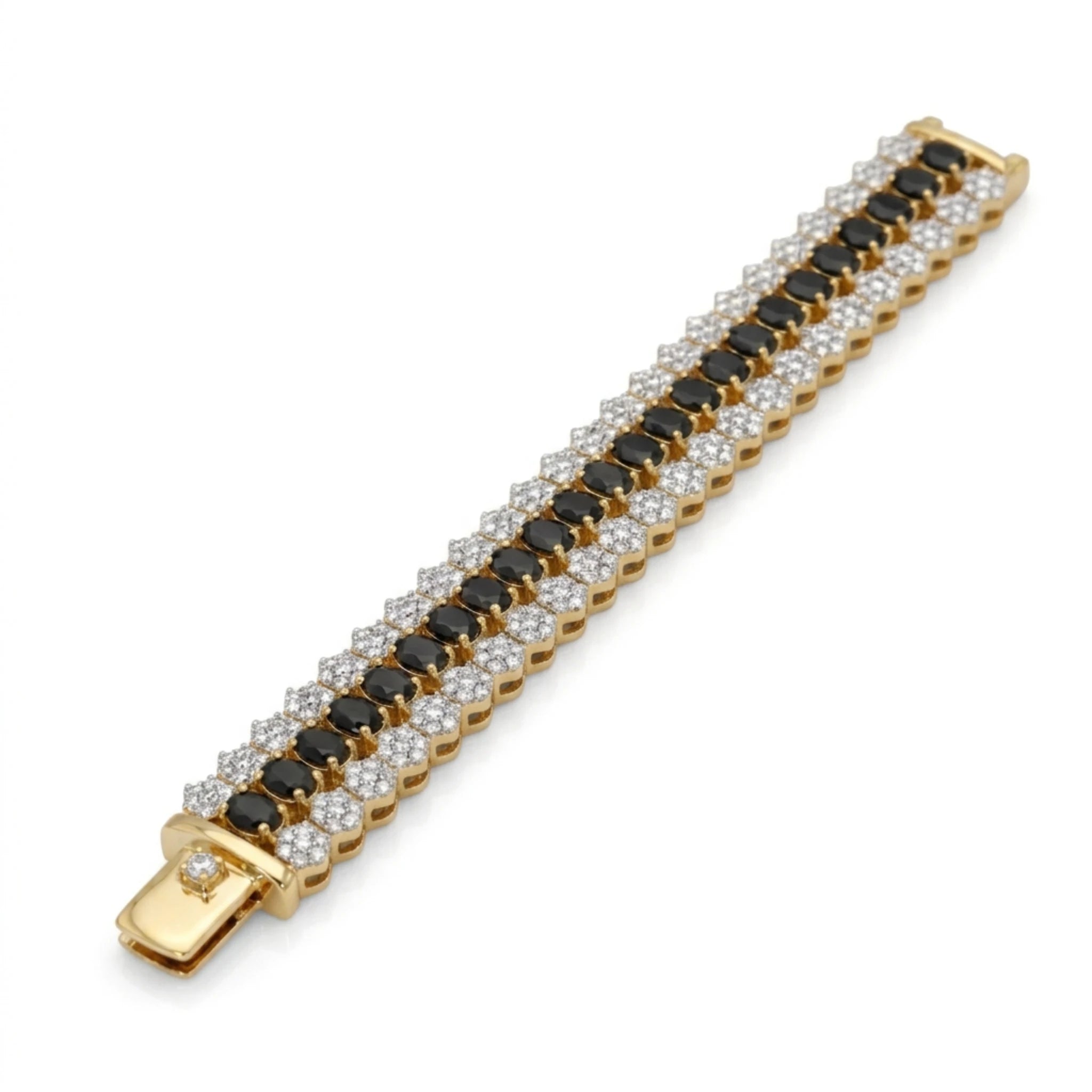 Royal Honeycomb Statement Bracelet by Jewel by JF featuring gold-toned honeycomb design and chunky chain links.
