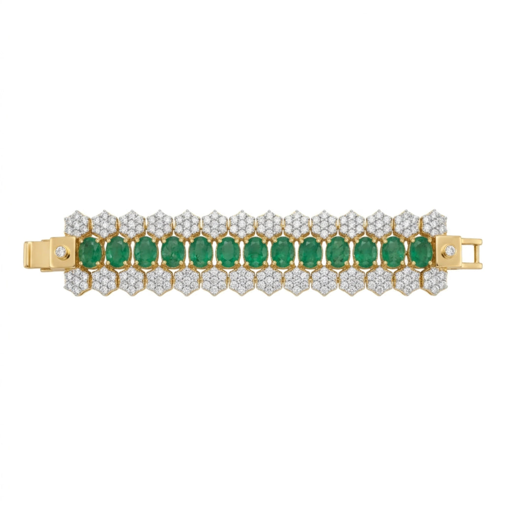 Jewel by JF royal honeycomb statement bracelet with gold-tone honeycomb pattern and bold design on a white background.