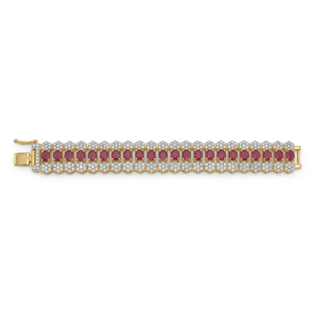 Jewel by JF Royal Honeycomb statement bracelet featuring gold honeycomb design and intricate metalwork on a sleek bracelet.