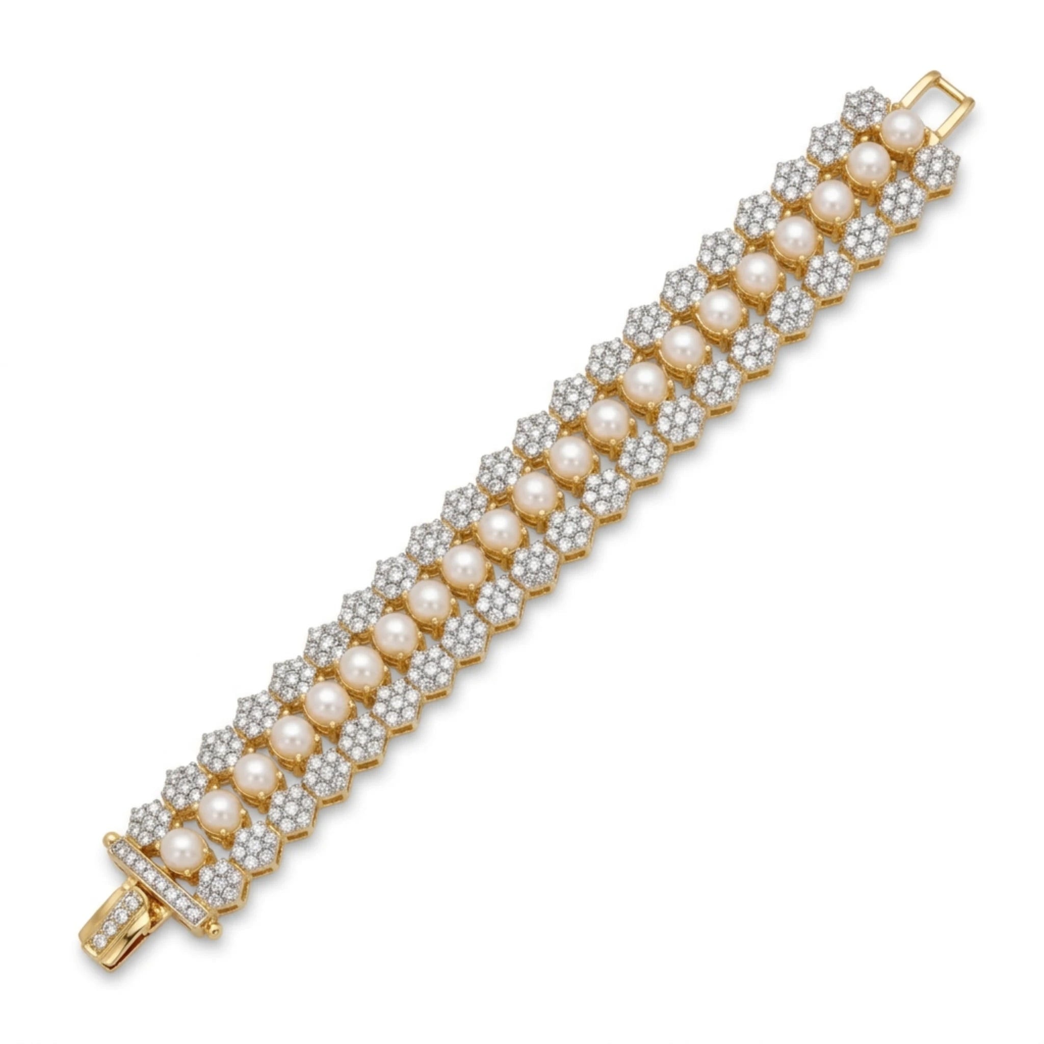 Jewel by JF royal honeycomb statement bracelet featuring gold-toned honeycomb design and bold, elegant jewelry style.