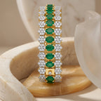 Jewel by JF Royal Honeycomb Statement Bracelet featuring gold honeycomb design and intricate metalwork on a wrist.
