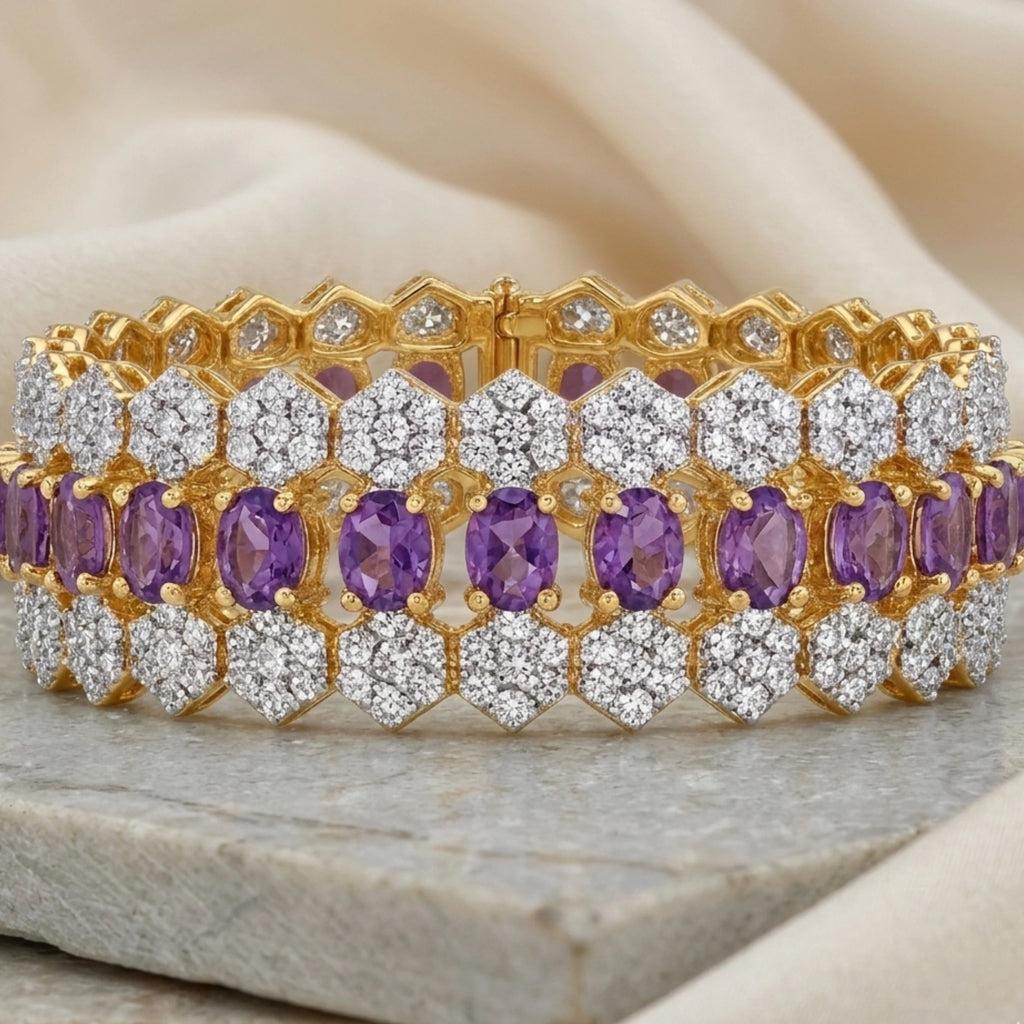 Jewel by JF Royal Honeycomb statement bracelet featuring a gold honeycomb design and bold, modern style.