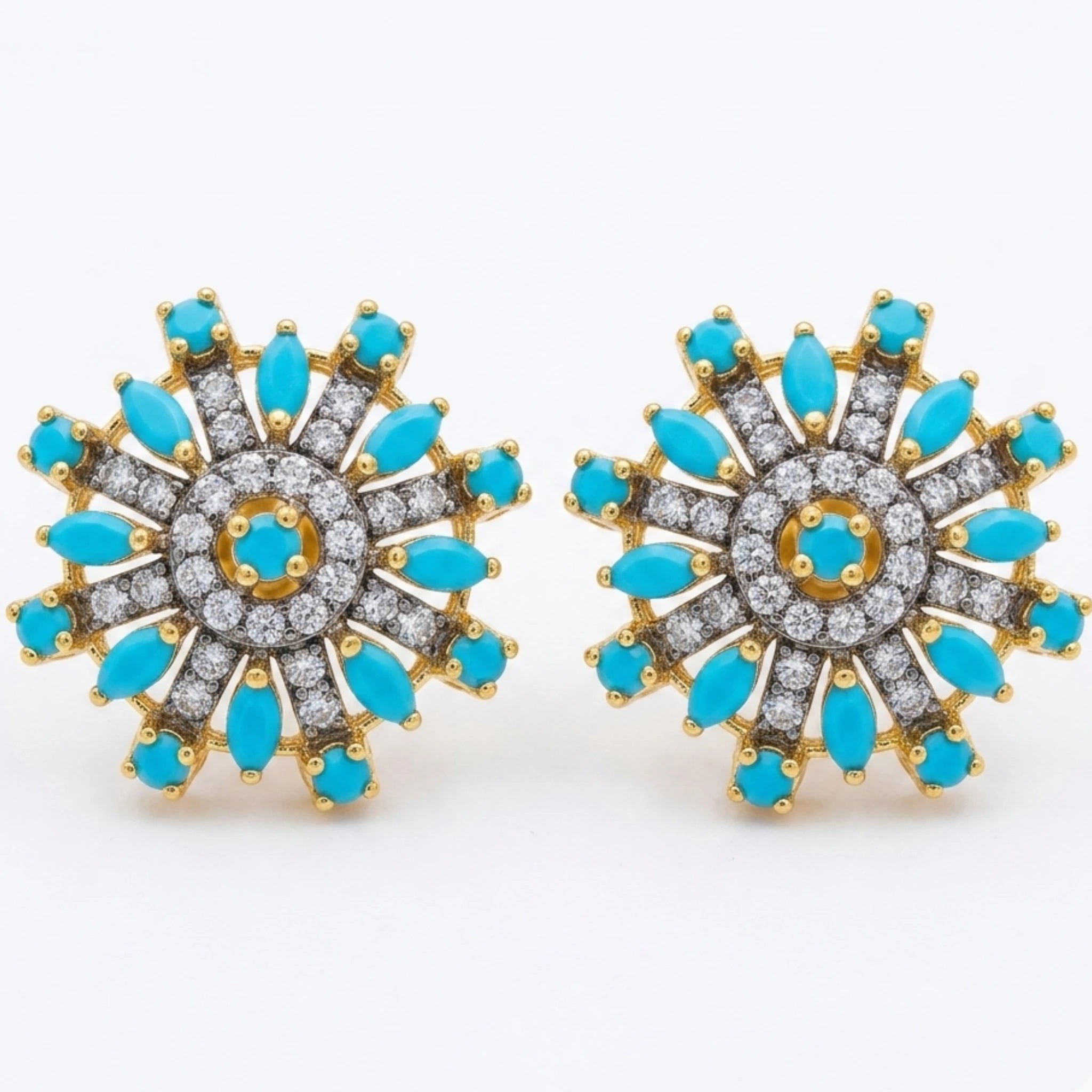 Jewel by JF starburst earrings with radiant, sunburst-inspired design in polished metal, featuring a stylish and elegant look.