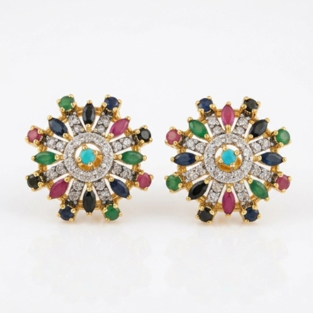 Jewel by JF starburst earrings featuring shimmering gold and intricate design for a stylish accessory.