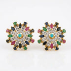 Jewel by JF starburst earrings featuring shimmering gold and intricate design for a stylish accessory.