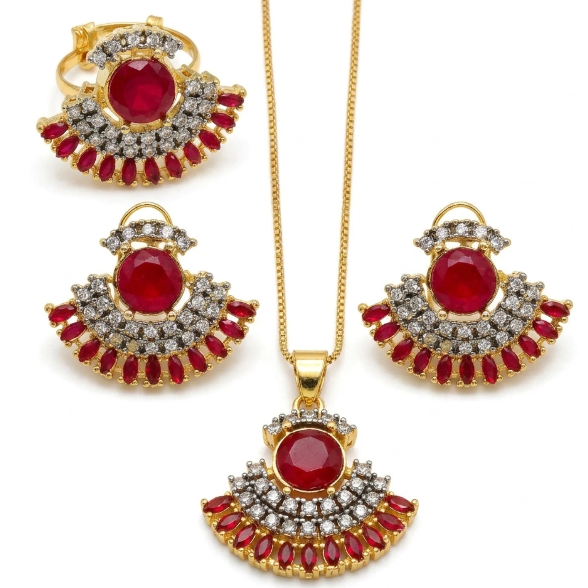 Elegant jewelry set featuring a verdant fan design with matching earrings and necklace from Jewel by JF.