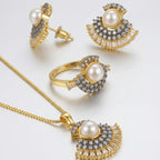 Verdant Fan Jewellery Set by Jewel by JF featuring green-toned fan-shaped earrings and matching necklace, elegant and decorative.