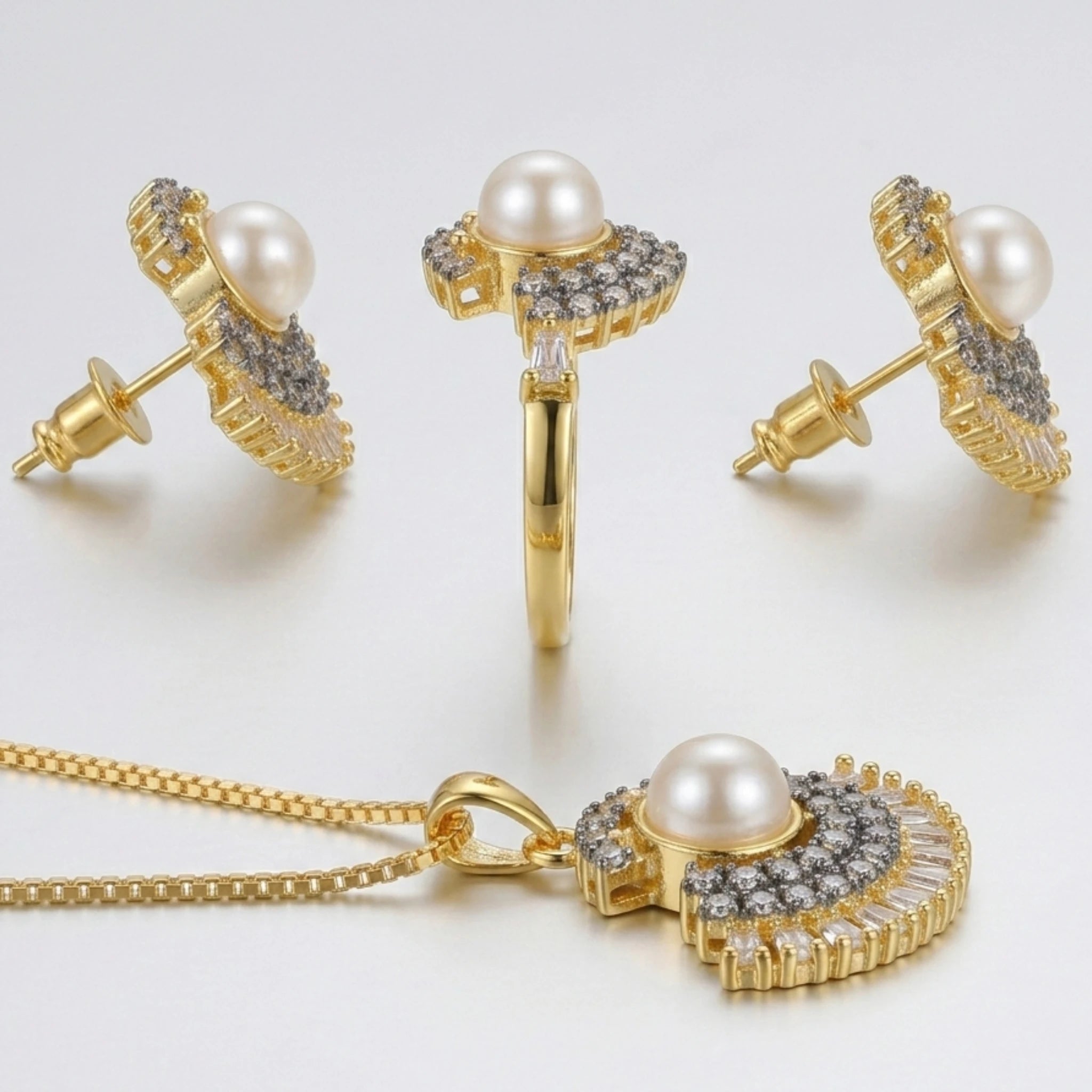 Verdant Fan jewelry set by Jewel by JF featuring green-toned fan-shaped earrings and matching necklace with intricate design