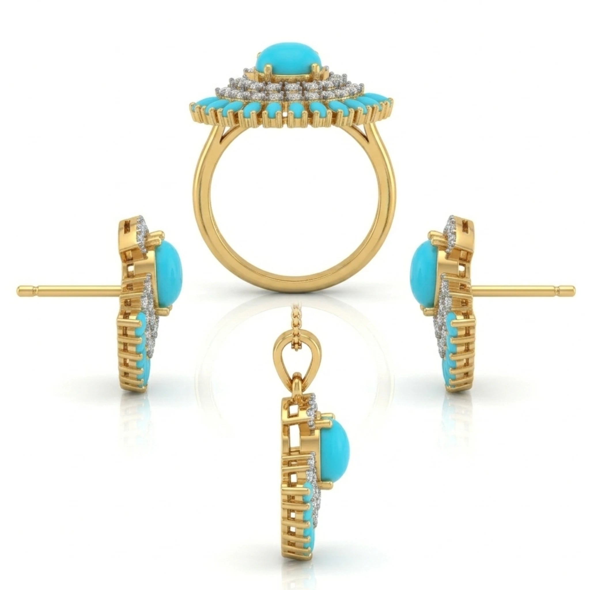 Jewel by JF Verdant Fan Jewellery Set featuring green fan-shaped necklace and matching earrings on a display.