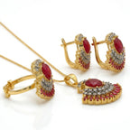 Jewel by JF Verdant Fan jewellery set featuring green fan-shaped earrings and matching necklace on a white background.