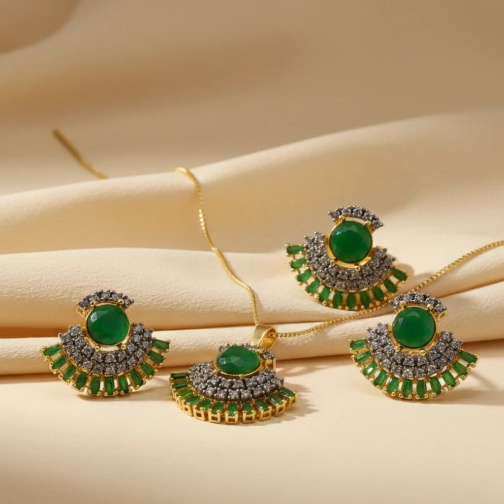Verdant Fan Jewellery Set - Jewel by JF